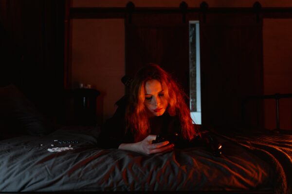 Girl texting at night